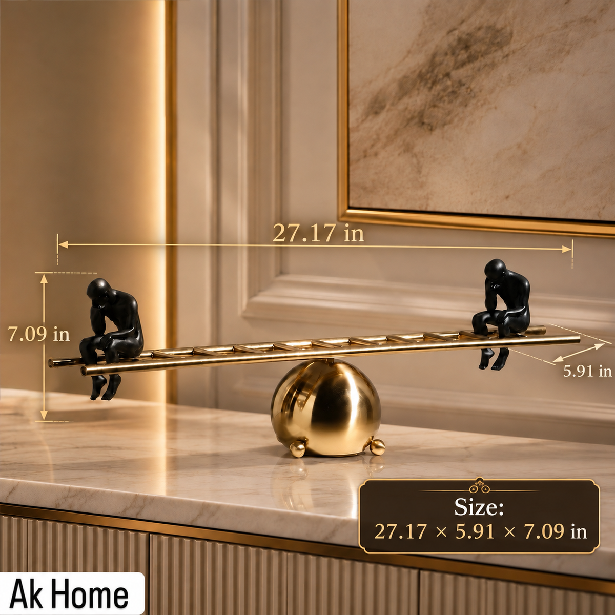 Two Thinker Figures on a Gold Seesaw Sculpture — additional product view 3 at AK Home