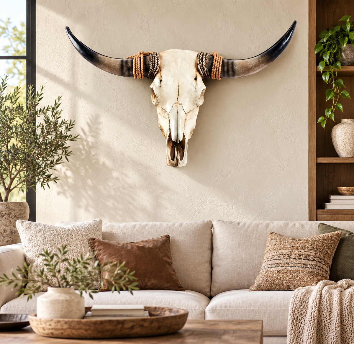 Rope-Wrapped Longhorn Bull Skull Wall Sculpture — additional product view 2 at AK Home