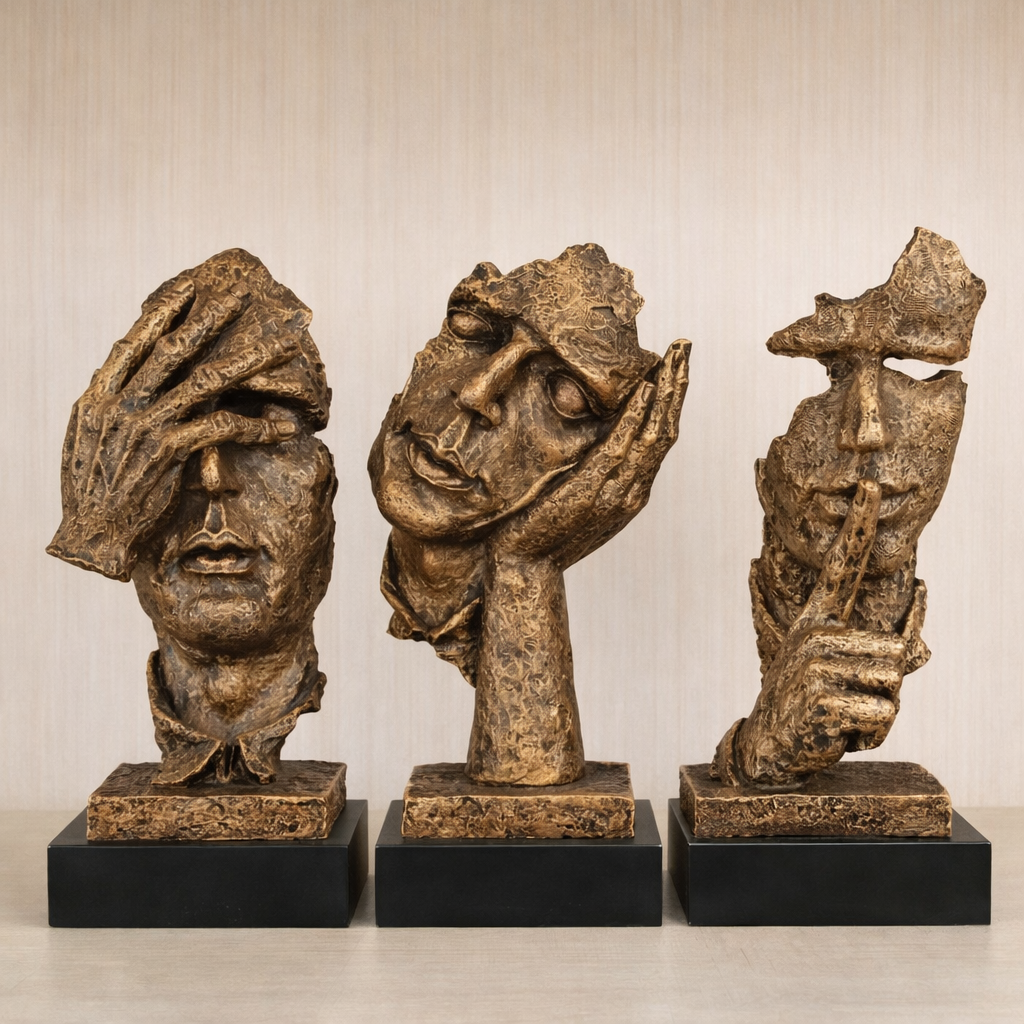 “Silent Emotions” – Modern Abstract Bronze Face Sculpture Set (3 Pieces)