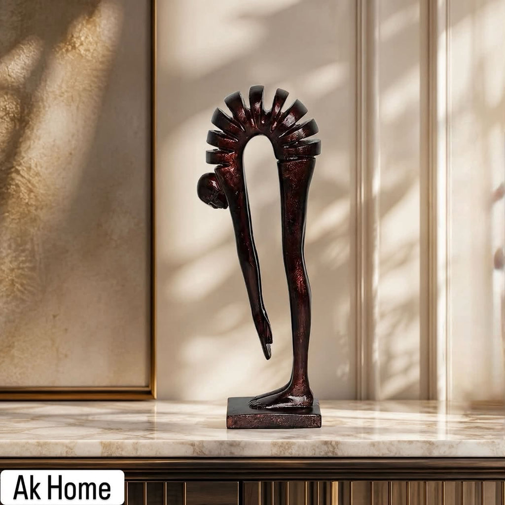Striking Dark Abstract Figure Polyresin Sculpture on Square Base