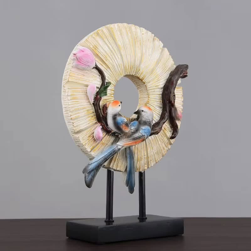Bird Wreath Resin Sculpture – Cream & Colorful