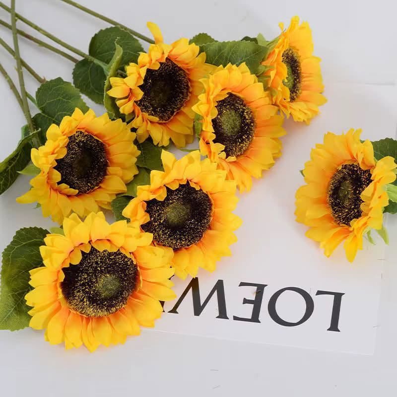 Artificial Sunflower Stems Set of 5 — 50cm plastic silk, AK Home