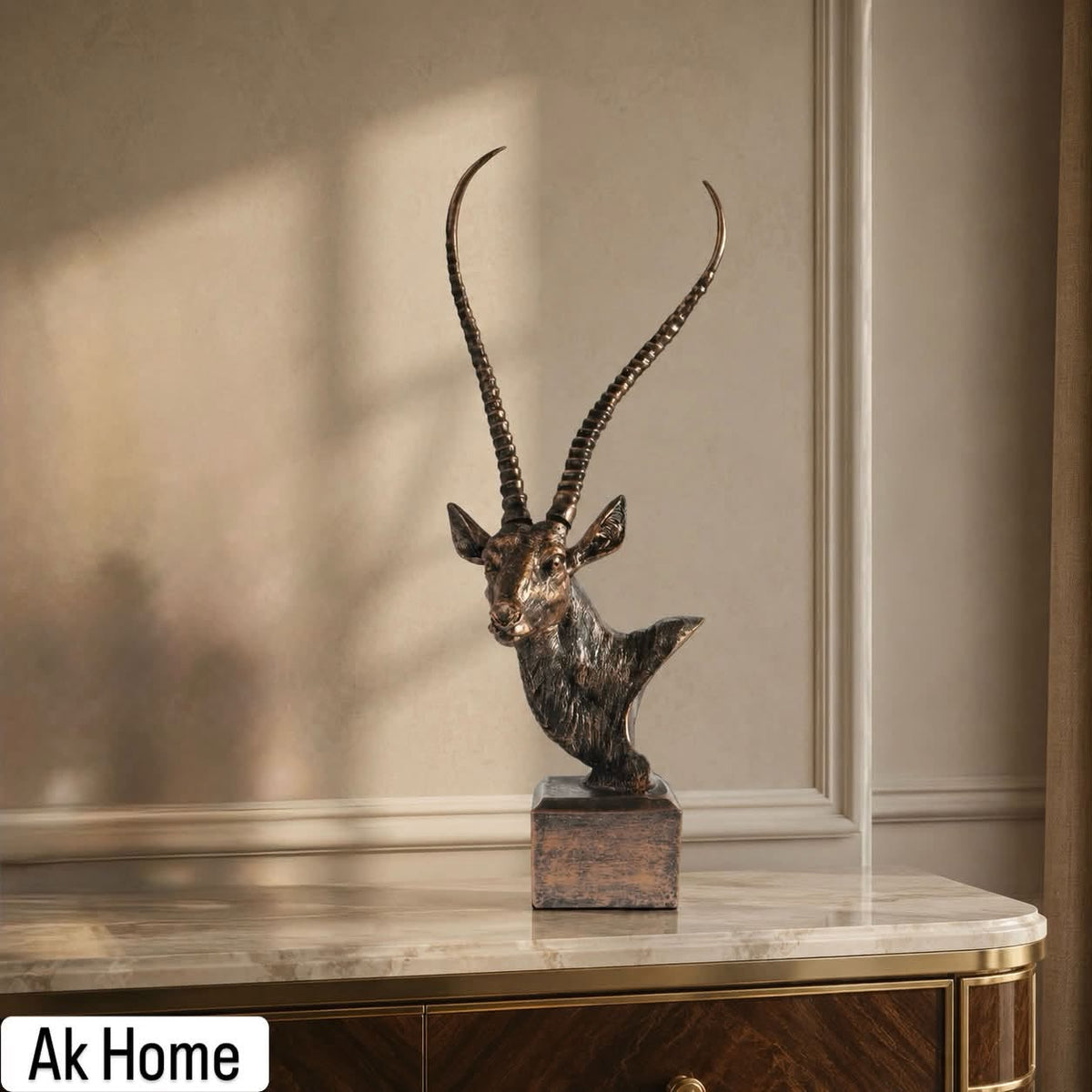Savanna Crown Antelope Sculpture on marble console