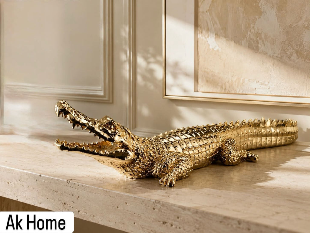 Gold Crocodile Sculpture – Polished Gold Finish