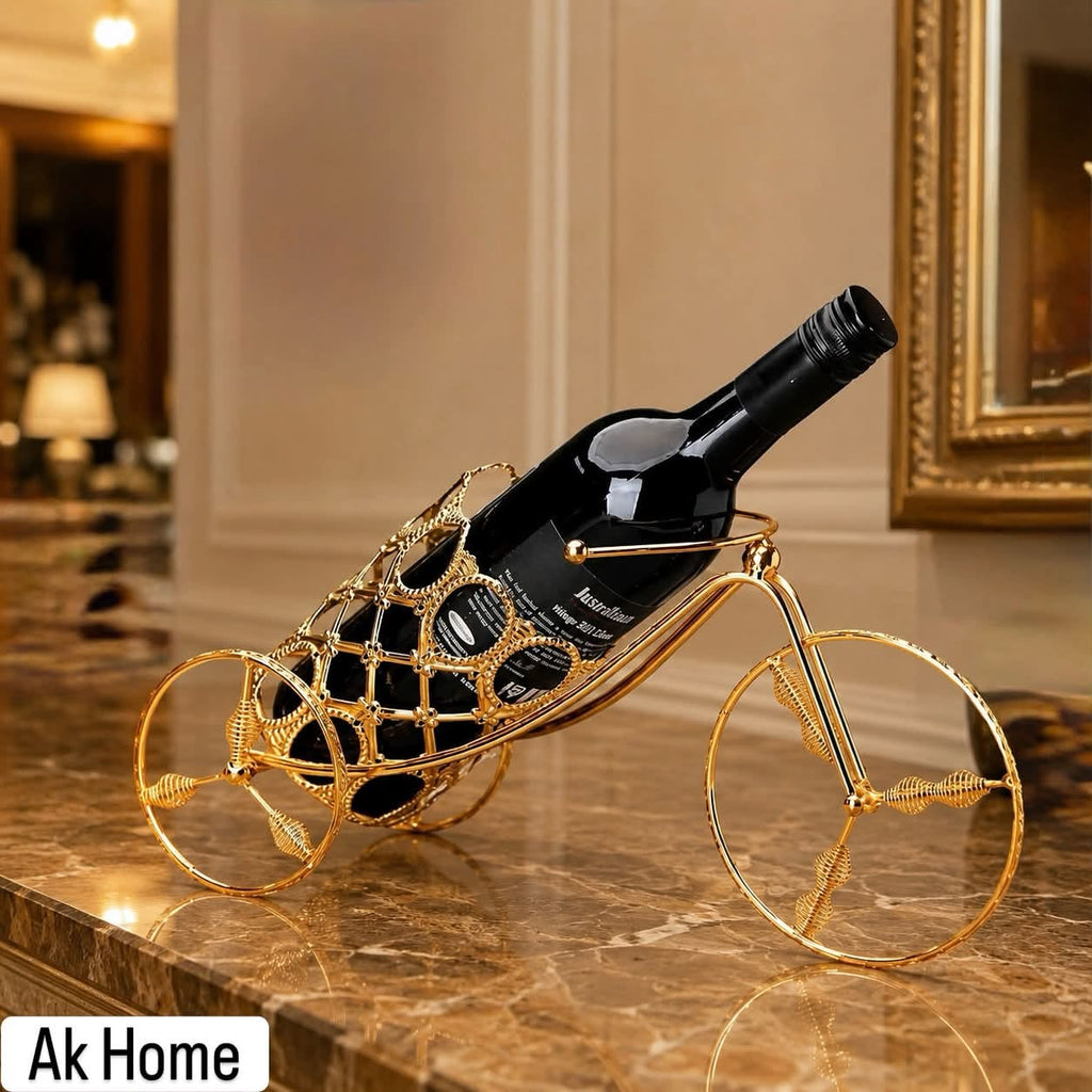 Gold Bicycle Wine Bottle Holder – decorative metal wire rack in gold finish