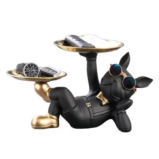 Gentle Dog Sculpture with Tray – Black