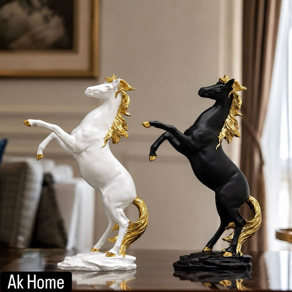 Luxury Rearing Horse Figurine in White & Gold and Black & Gold