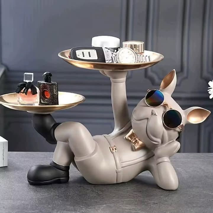 Gentle Dog Sculpture with Tray – Beige