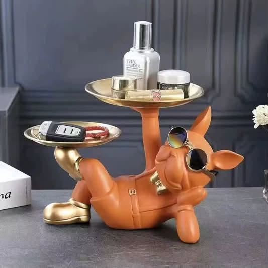 Gentle Dog Sculpture with Tray – Brown