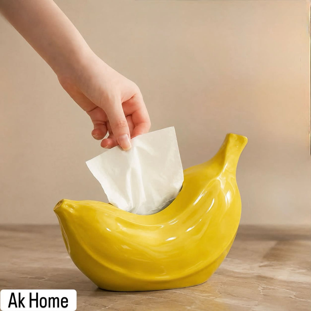 Banana-Shaped Ceramic Tissue Box Holder – Yellow Glossy