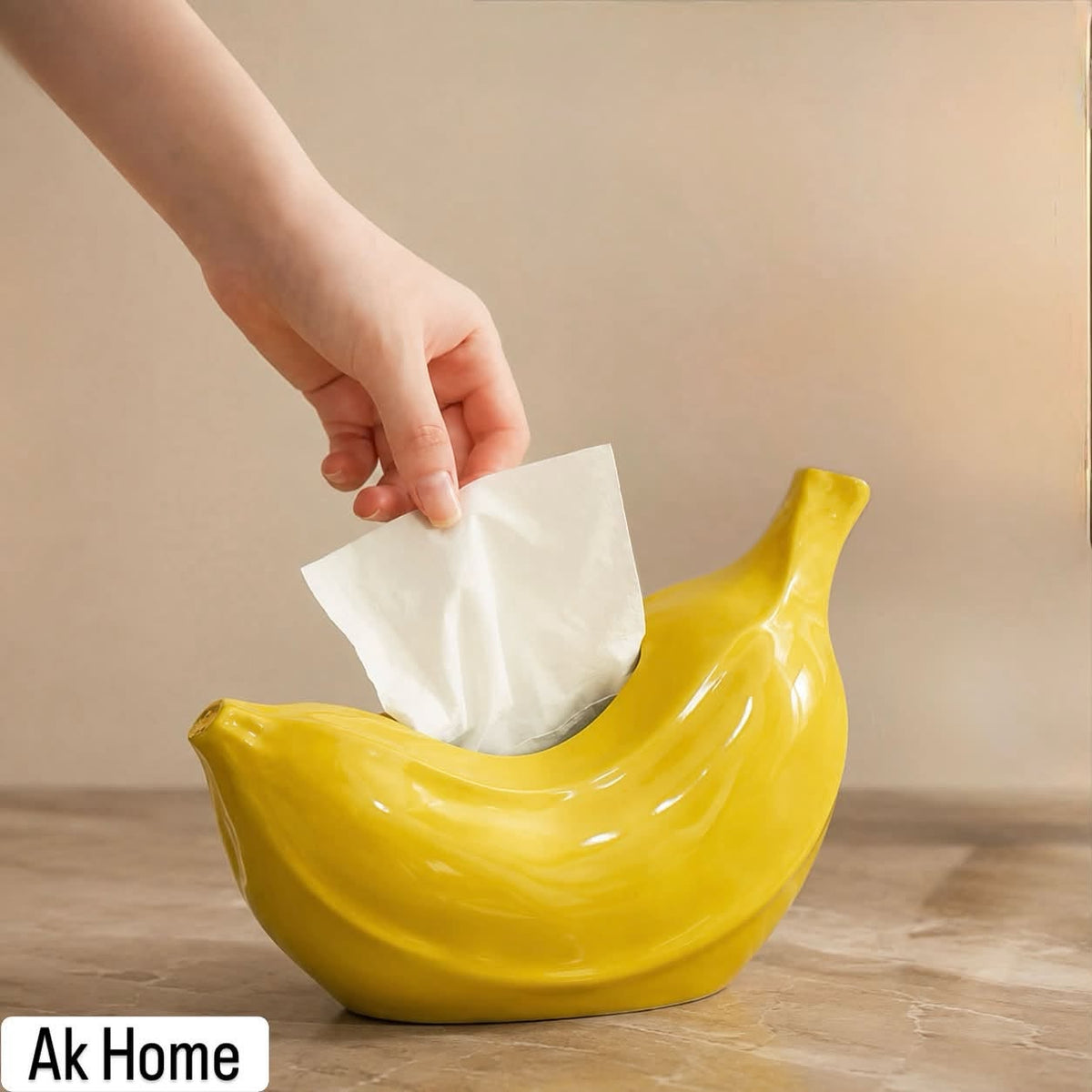 Banana-Shaped Ceramic Tissue Box Holder – Yellow Glossy
