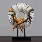 Bird Wreath Resin Sculpture – Silver & Gold