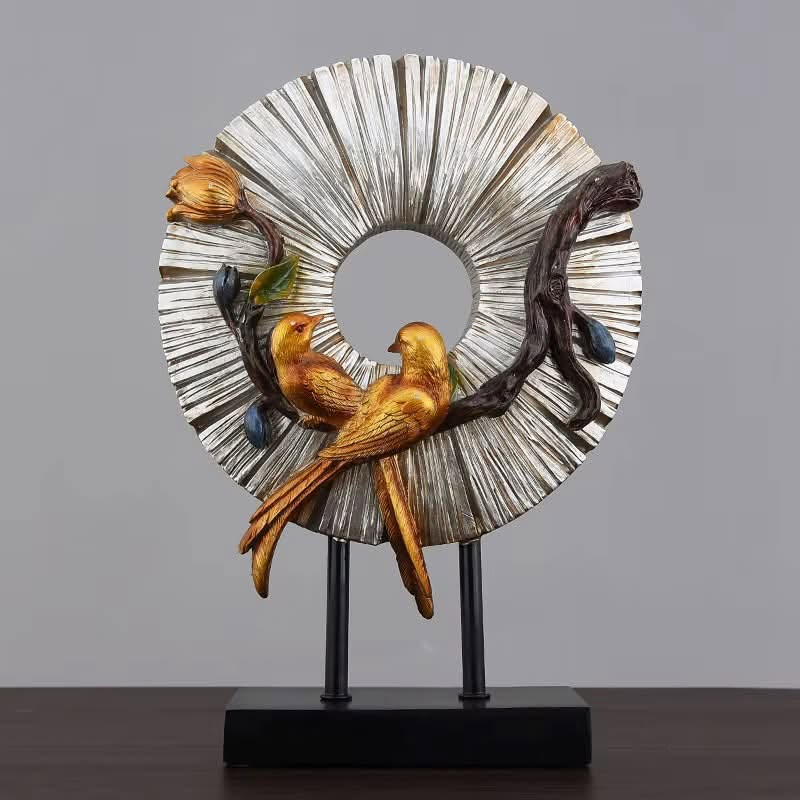 Bird Wreath Resin Sculpture – Silver & Gold