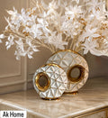 Gold Geometric Ceramic Vase — white and gold, two sizes, AK Home