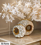 Gold Geometric Ceramic Vase — white and gold, two sizes, AK Home