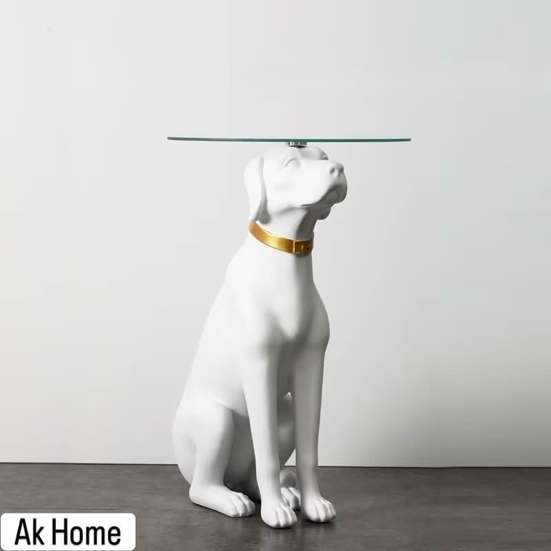 Dog Side Table with Glass Top – White