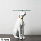 Dog Side Table with Glass Top – White