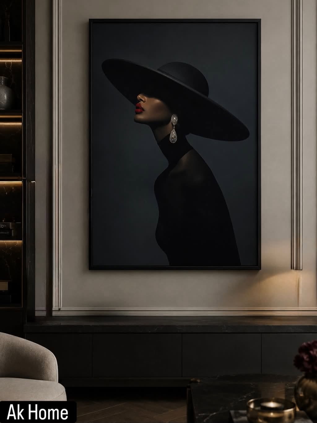 Lady in Black — Luxury Framed Wall Art, 80x120cm aluminum alloy black frame