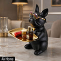 Sitting Dog Sculpture with Tray – Black & Gold