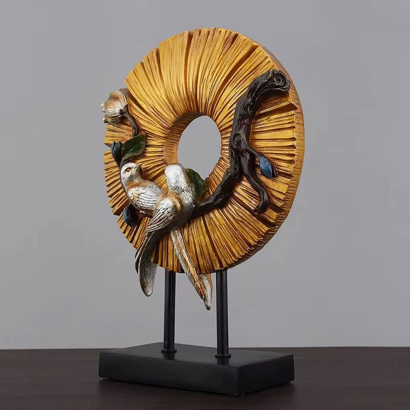 Bird Wreath Resin Sculpture – Gold