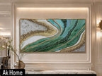 Luxury Abstract Crystal Porcelain Wall Art in Emerald Green and Gold, gold aluminum alloy framed