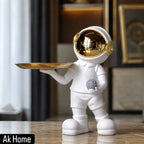 Luxury Astronaut Tray Sculpture with gold helmet and gold serving tray