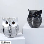 Dotted Owl Resin Sculptures – Black & White Set