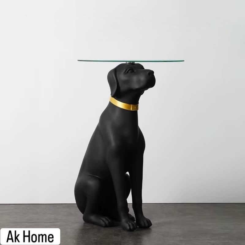 Dog Side Table with Glass Top – Black