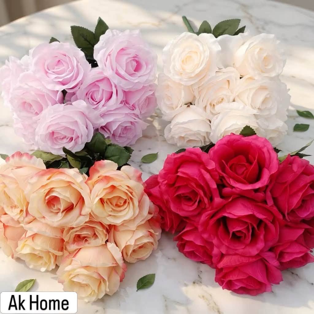 Artificial Rose Bouquet 9 Stems — lavender, white, champagne, fuchsia, AK Home