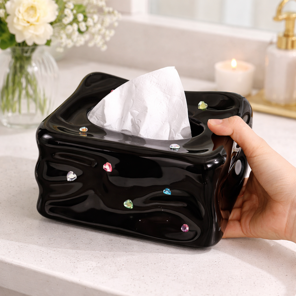 Midnight Luxe Cheese Ceramic Tissue Box Holder