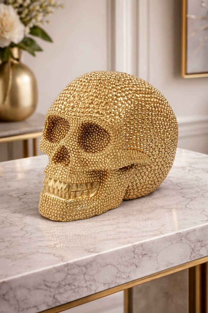 Gold Crystal Skull Sculpture