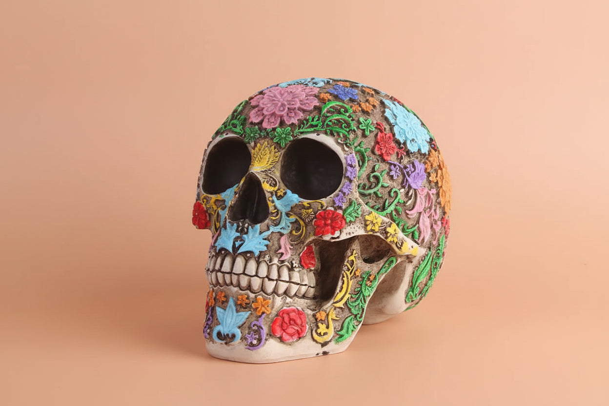 Colorful Textured Skull Sculpture