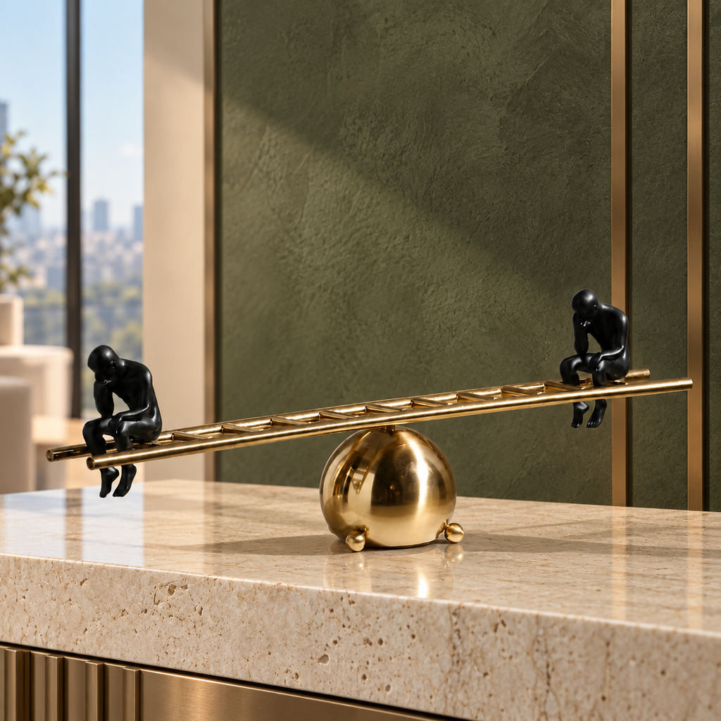 Two Thinker Figures on a Gold Seesaw Sculpture — additional product view 2 at AK Home