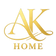 Gold metallic logo featuring the letters 'AK' in an elegant script with 'HOME' written below, set against a plain white background.
