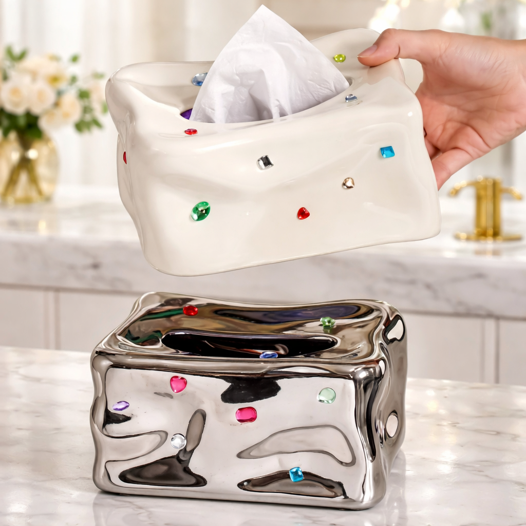 Midnight Luxe Cheese Ceramic Tissue Box Holder