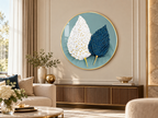 Dual Feather Leaf Round Wall Art – Gold Framed Crystal Porcelain Print — additional product view 2 at AK Home
