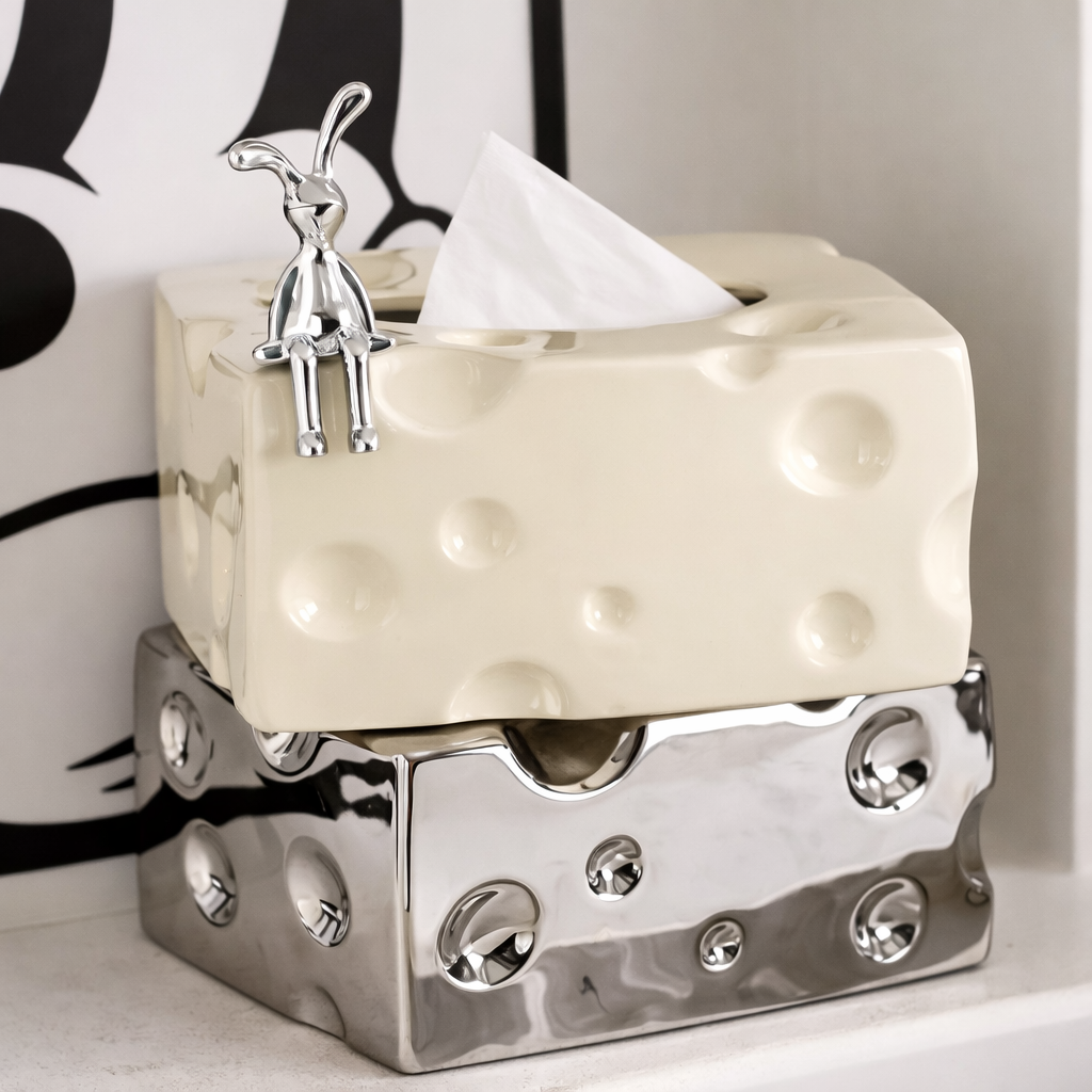 Midnight Luxe Cheese Ceramic Tissue Box Holder