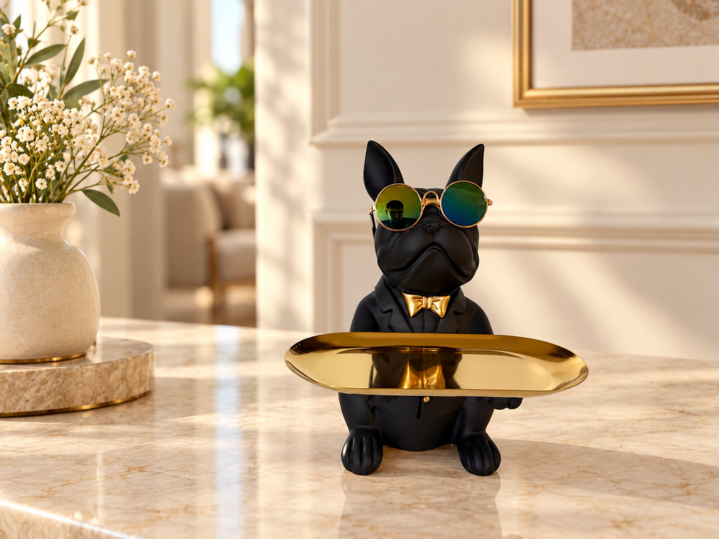 Sitting Dog Sculpture with Tray — additional product view 2 at AK Home