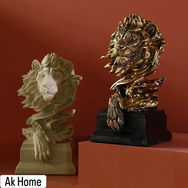 Lion Bust Resin Sculpture – Sand Cream and Antique Gold colorways