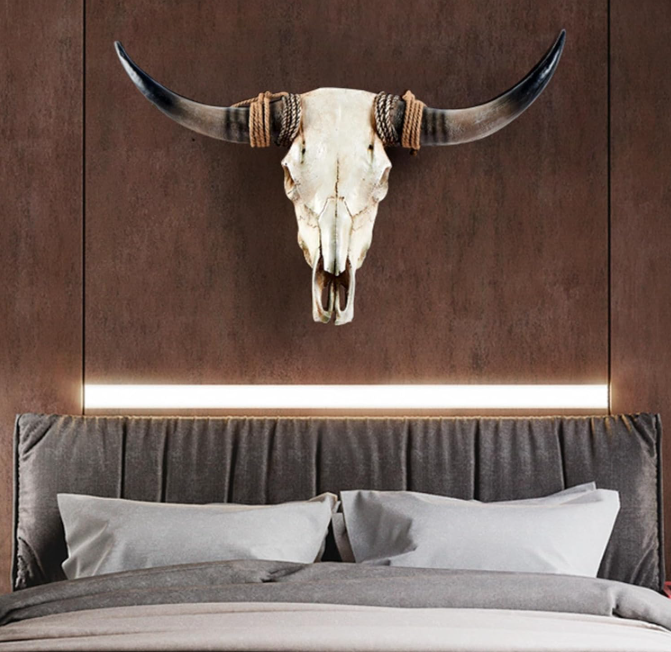 Rope-Wrapped Longhorn Bull Skull Wall Sculpture — premium resin, 78×18×62cm, AK Home