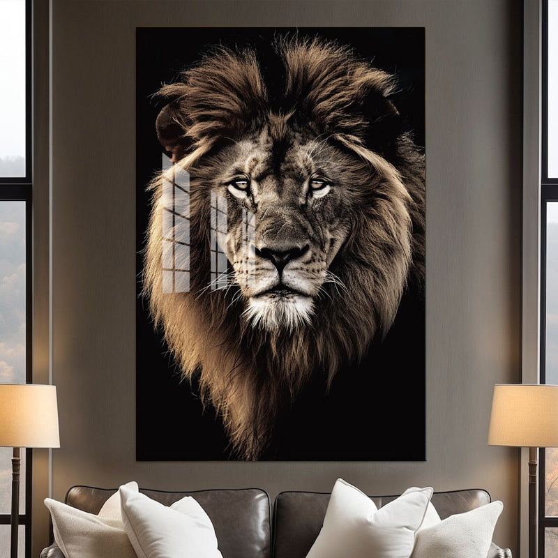 Lion Portrait Crystal Porcelain Wall Art — aluminium frame, AK Home