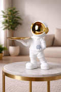 Golden Helmet Astronaut Serving Tray Sculpture