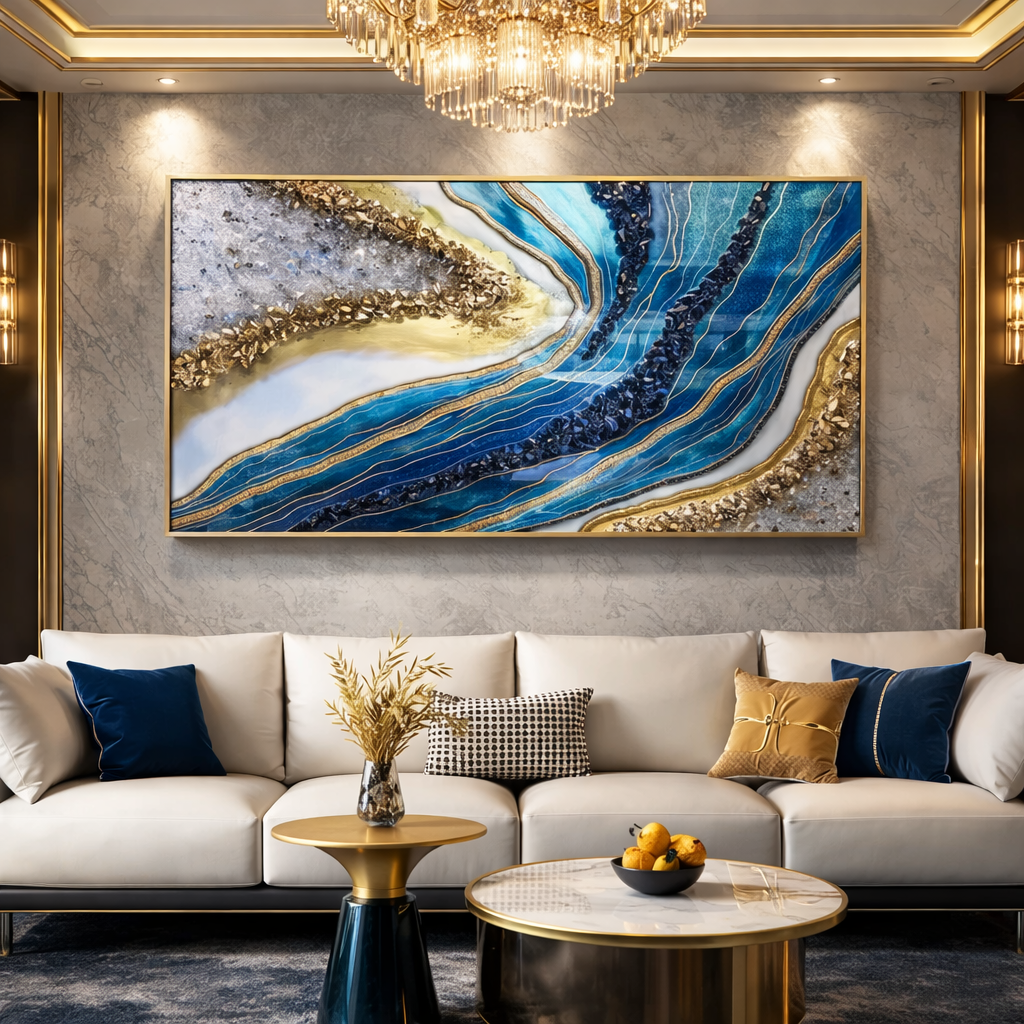 Blue & Gold Abstract Wall Art