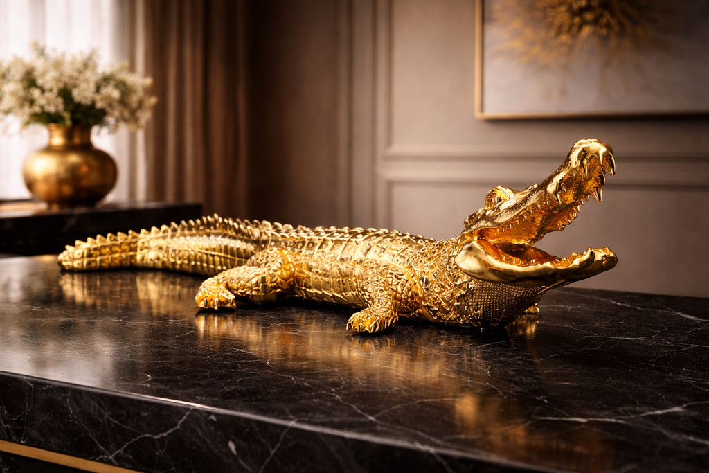 Luxury Metallic Crocodile Sculpture – Modern Statement Piece