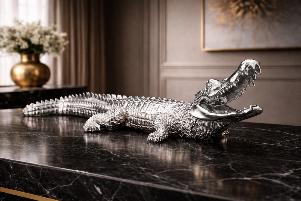 Luxury Metallic Crocodile Sculpture – Modern Statement Piece