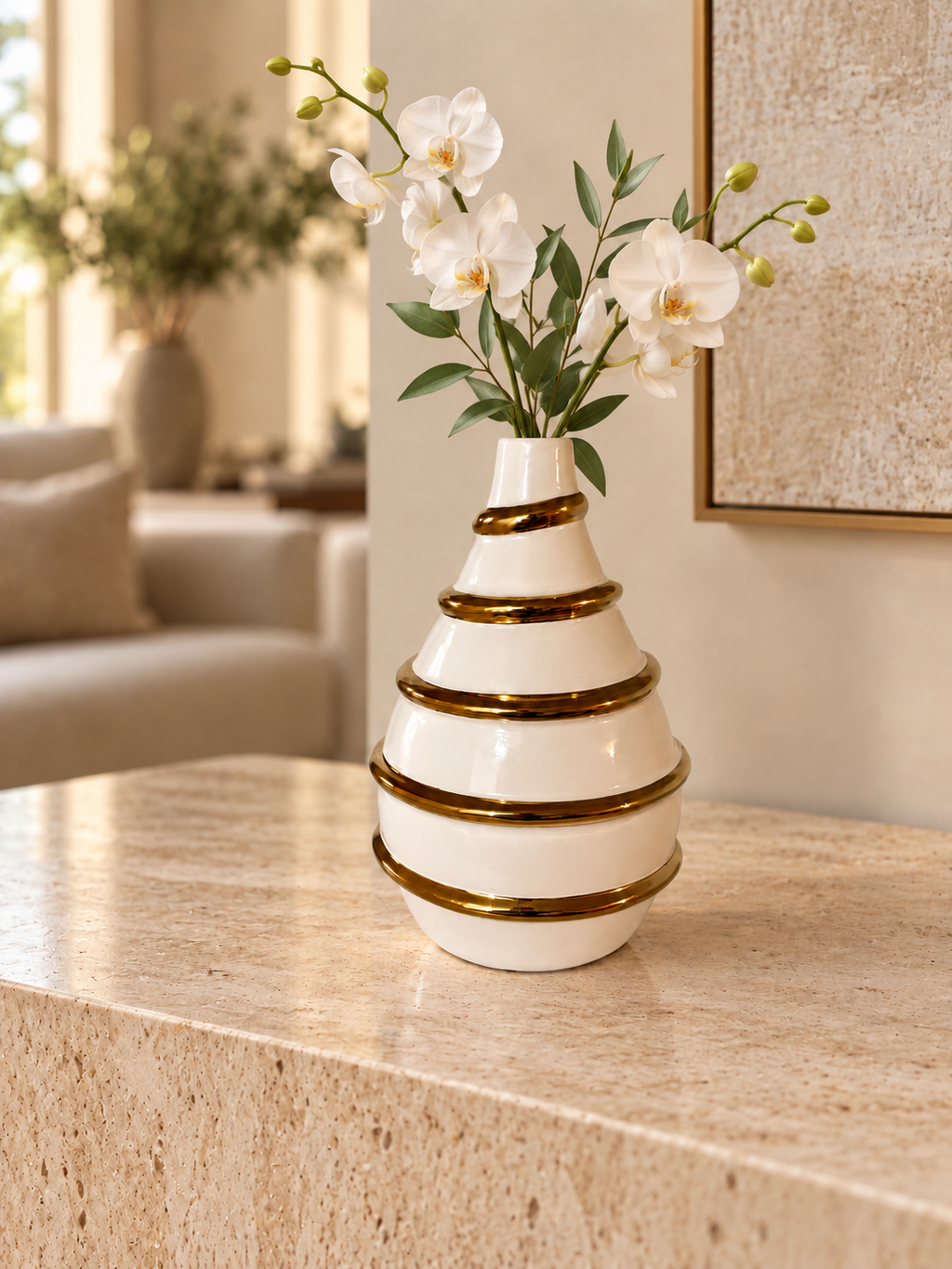Gold Ring Ceramic Vase — product photograph at AK Home