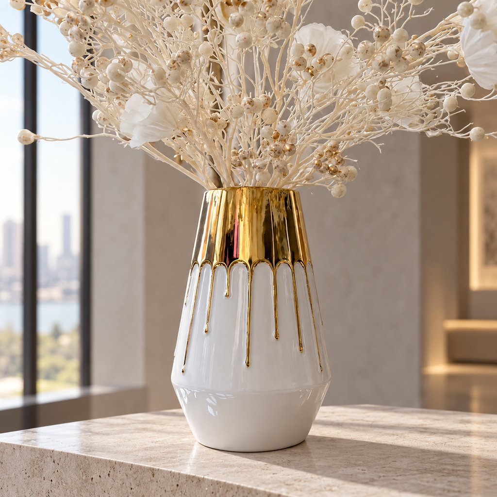 Gold Drip Ceramic Vase — additional product view 3 at AK Home