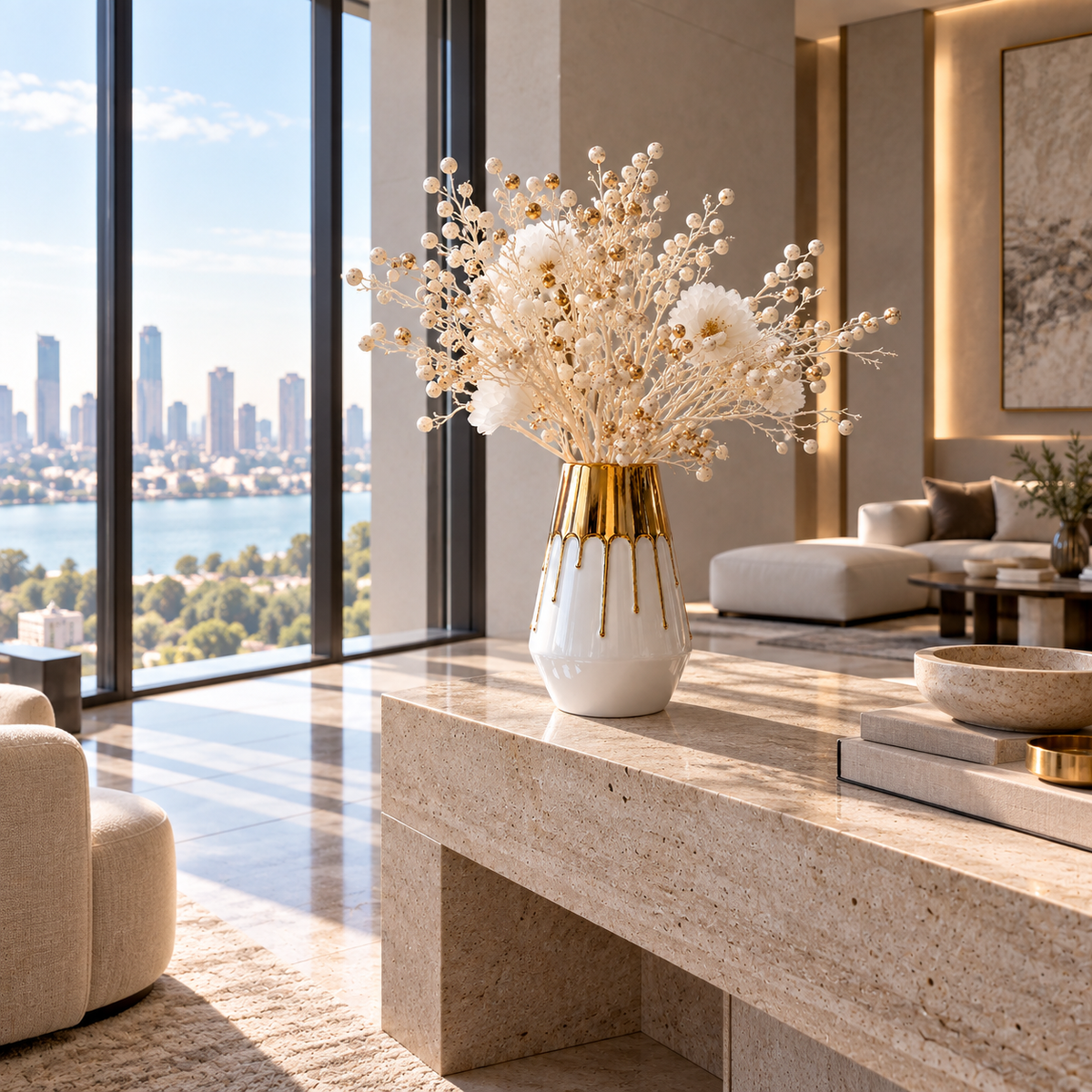 Gold Drip Ceramic Vase — additional product view 2 at AK Home