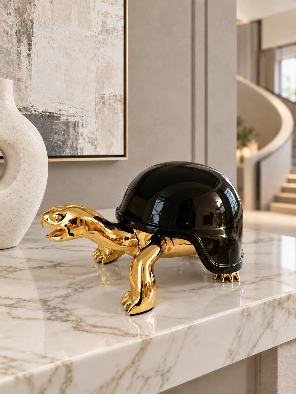 Black & Gold Luxury Turtle Sculpture — product photograph at AK Home
