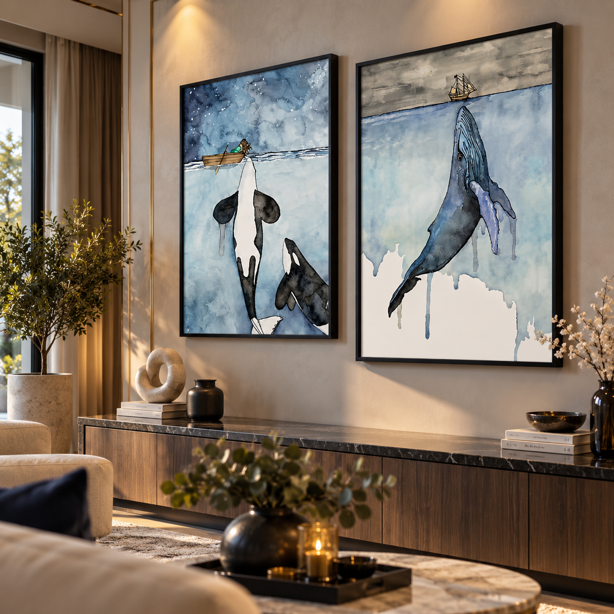 Ocean Giants Orca and Whale crystal porcelain wall art – product gallery image 2